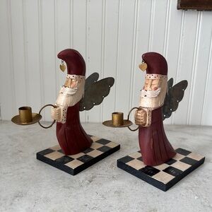 Midwest of Cannon Falls Carved Angel Santa Candleholder for Mini Tapers Set Of 2
